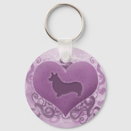 Paarse Pembroke Welsh Corgi Valentijn Sleutelhanger (Voorkant)