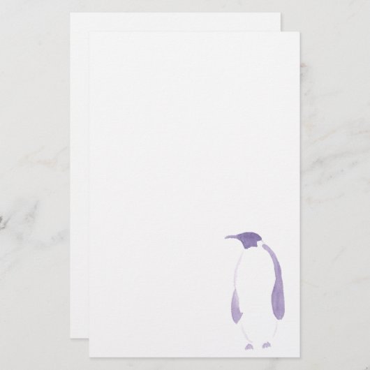 Paarse Penguin Briefpapier (Voorkant / Achterkant)