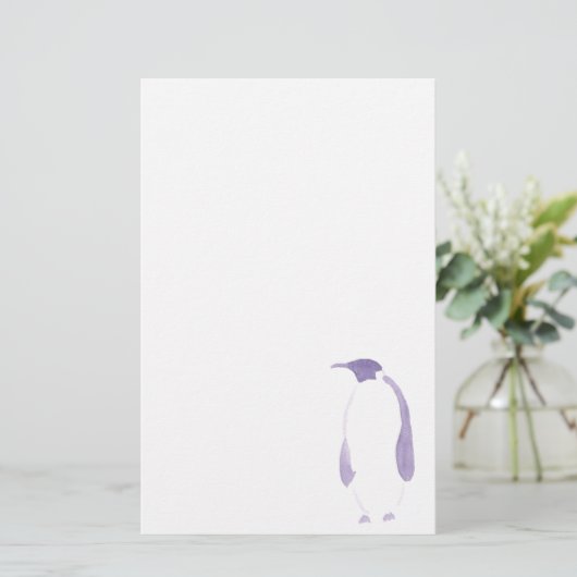 Paarse Penguin Briefpapier (Staand voorkant)