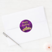 Paarse penseel en gouden kroondag ronde sticker (Envelop)
