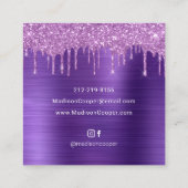 Paarse Penseel Metaal Roze Drip Glitter Hair & Mak Vierkante Visitekaartje (Achterkant)