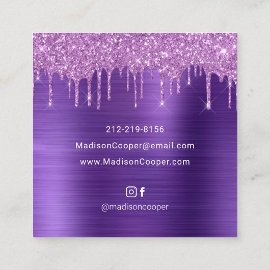 Paarse Penseel Metaal Roze Drip Glitter Hair & Mak Vierkante Visitekaartje (Achterkant)