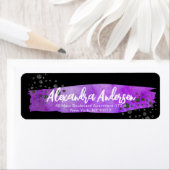 Paarse penseelstreek Glitter Stippen Retouradres Etiket (Insitu)