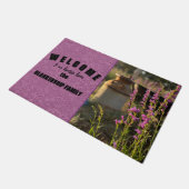 Paarse penstemon en roestige oude melkblik foto deurmat (Schuin)