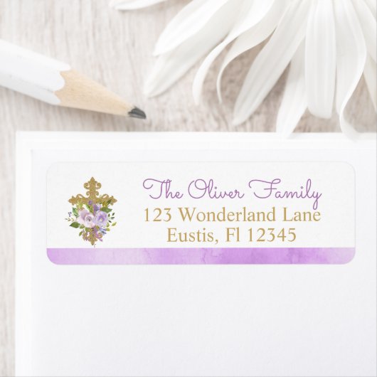 Paarse Peonies Baptism Return Address Labels (Insitu)
