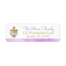 Paarse Peonies Baptism Return Address Labels