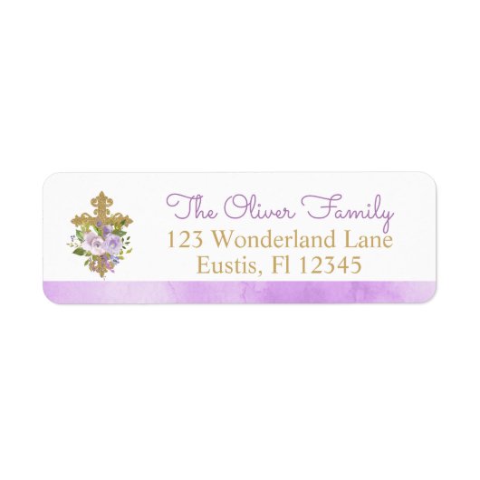 Paarse Peonies Baptism Return Address Labels (Voorkant)