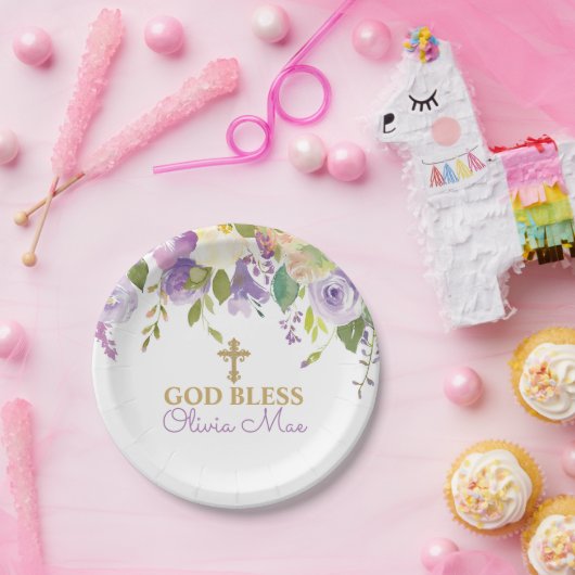 Paarse Peonies Baptisme Speciaal Papieren Borden Papieren Bordje (Feest)