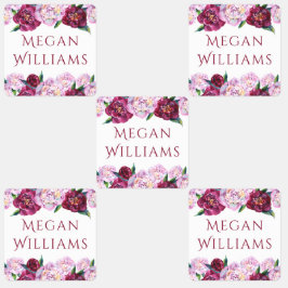 Paarse Peonies Floral Persoonlijke benaming Kledin Labels