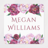 Paarse Peonies Floral Persoonlijke benaming Kledin Labels (Design 1)