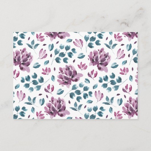 Paarse Peonies florale receptie Vervangingskaart Informatiekaartje (Achterkant)