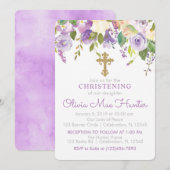 Paarse Peonies Girl Christening uitnodiging (Voorkant / Achterkant)