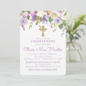 Paarse Peonies Girl Christening uitnodiging (Staand voorkant)