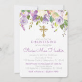 Paarse Peonies Girl Christening uitnodiging (Voorkant)