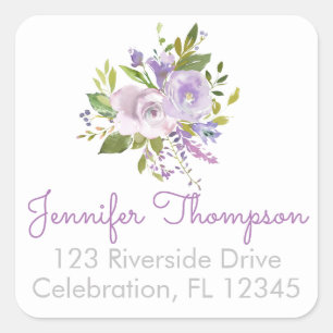 Paarse Peonies Square Return Address Labels