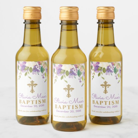 Paarse Peony Baptism Mini Wine Bottle Labels Wijn Etiket (Flessen)