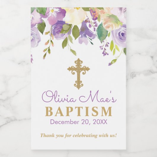 Paarse Peony Baptism Mini Wine Bottle Labels Wijn Etiket (Enkel label)