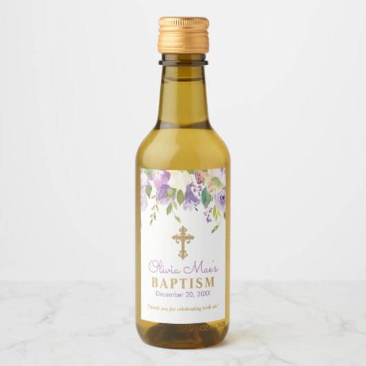 Paarse Peony Baptism Mini Wine Bottle Labels Wijn Etiket (Voorkant)