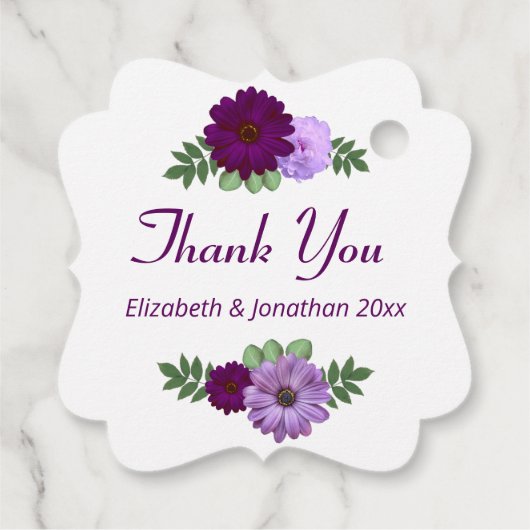 Paarse Peony Floral Wedding Bedankjes Labels (Achterkant)