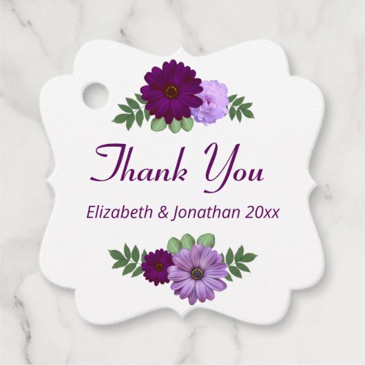 Paarse Peony Floral Wedding Bedankjes Labels (Voorkant)