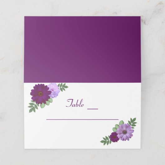 Paarse Peony Floral Wedding Plaatskaartje (Buitenkant ongevouwen)