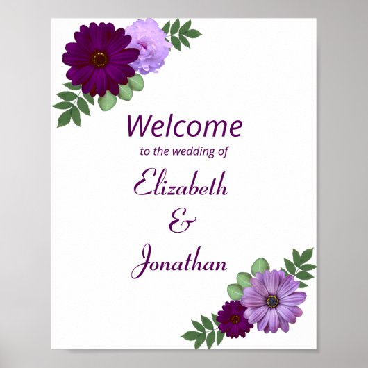 Paarse Peony Floral Wedding Poster (Voorkant)