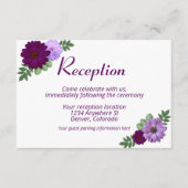 Paarse Peony Floral Wedding Reception Informatiekaartje (Voorkant)