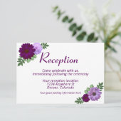 Paarse Peony Floral Wedding Reception Informatiekaartje (Staand voorkant)