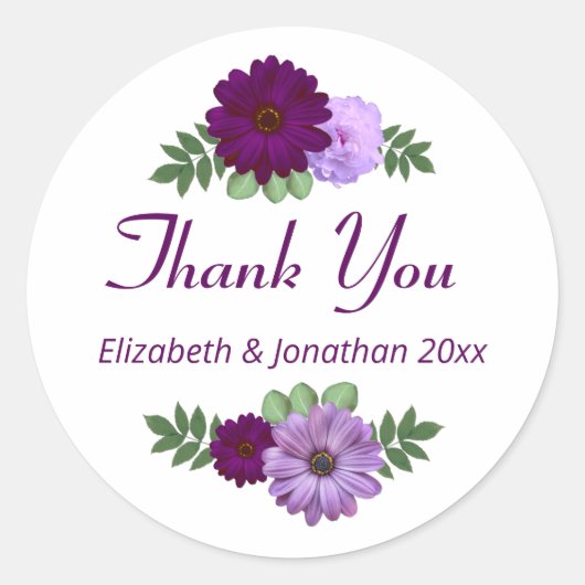 Paarse Peony Floral Wedding Ronde Sticker (Voorkant)