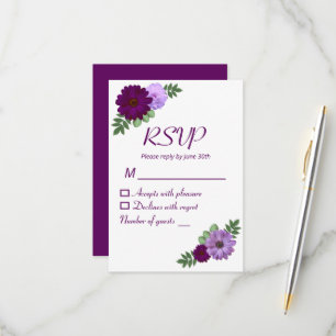 Paarse Peony Floral Wedding RSVP Kaartje