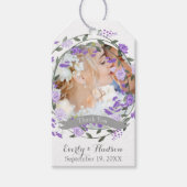 Paarse Peony Floral Wreath Wedding Cadeaulabel (Voorkant)