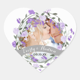 Paarse Peony Floral Wreath Wedding Hart Sticker