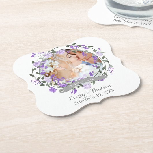 Paarse Peony Floral Wreath Wedding Kartonnen Onderzetters (Gekanteld)