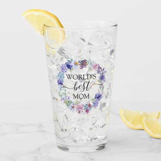 Paarse Peony Floral Wreath World's best Mam Gift Glas (Voorkant ijs)