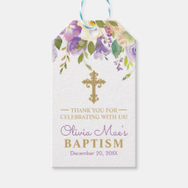Paarse Peony Girl Baptism Paars & Gold Favor Cadeaulabel