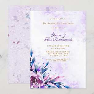 Paarse Peony Gold Bridesmaids Luncheon Invites
