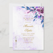 Paarse Peony Gold Brunch & Bubble Invites Kaart (Voorkant)