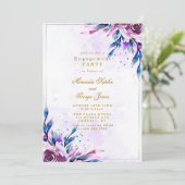 Paarse Peony Gold Geometric Engagement Party Kaart (Staand voorkant)