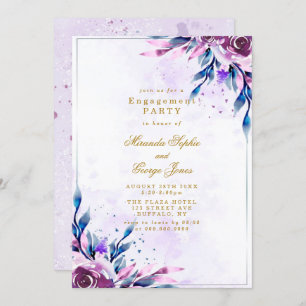Paarse Peony Gold Geometric Engagement Party Kaart