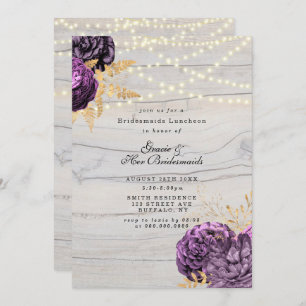 Paarse Peony licht Bridesmaids Luncheon Invite op