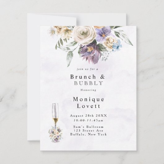 Paarse Peony Wildbloemen Brunch en Bubble Kaart (Voorkant)