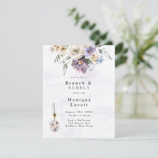 Paarse Peony Wildbloemen Brunch en Bubble Kaart (Staand voorkant)