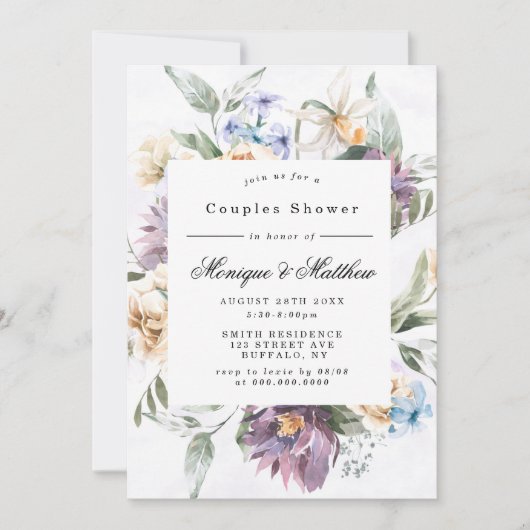 Paarse Peony Wildflower Couples Shower Invites (Voorkant)