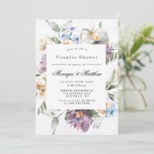 Paarse Peony Wildflower Couples Shower Invites (Staand voorkant)