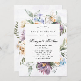 Paarse Peony Wildflower Couples Shower Invites