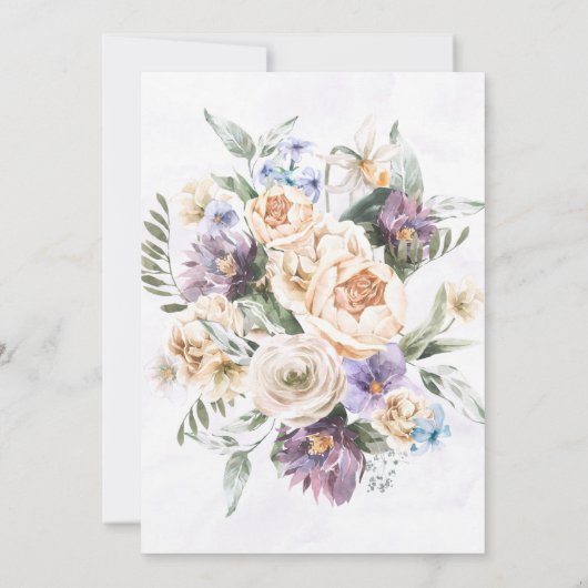 Paarse Peony Wildflower Rustic Engagement Party Kaart (Achterkant)