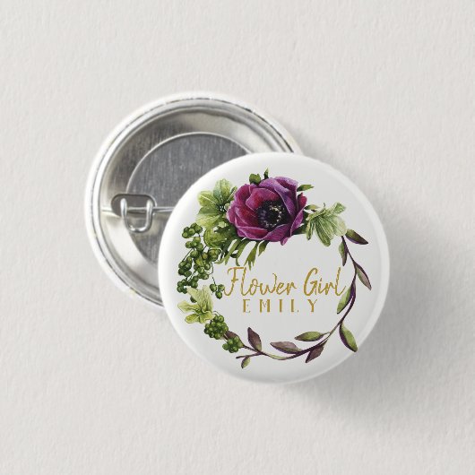 Paarse Peony Wreath Bloemenmeisje Name ID456 Ronde Button 3,2 Cm (Voorkant /achterkant)