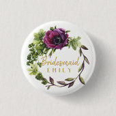 Paarse Peony Wreath Bridesmaid Name ID456 Ronde Button 3,2 Cm (Voorkant)