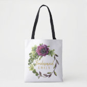 Paarse Peony Wreath Bridesmaid Name ID456 Tote Bag (Voorkant)