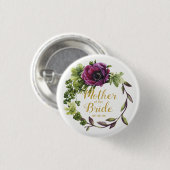 Paarse Peony Wreath Moeder van de Bride ID456 Ronde Button 3,2 Cm (Voorkant /achterkant)